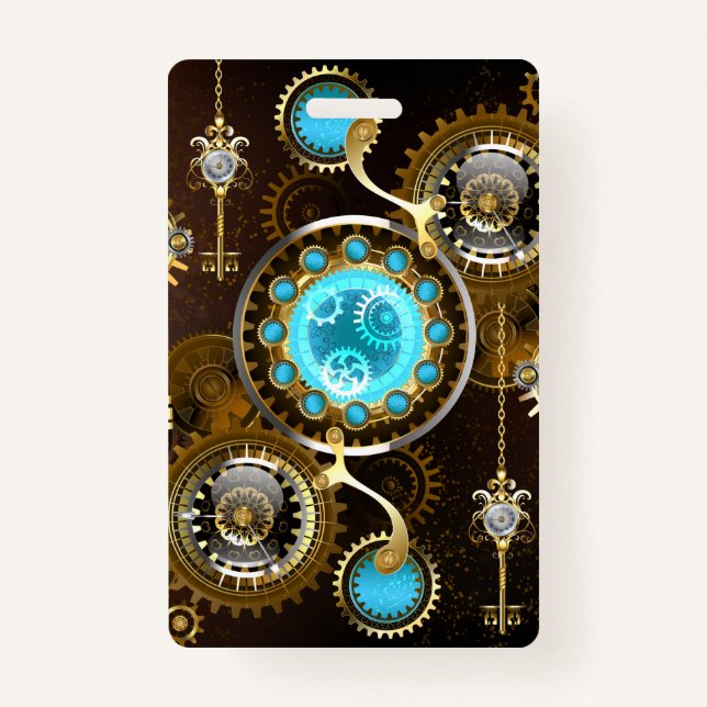 Steampunk Rusty Hintergrund mit türkisfarbenen Lin Ausweis (Vorderseite)