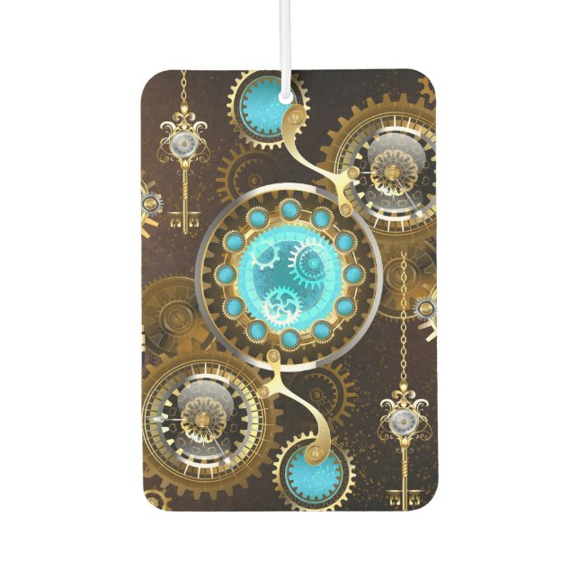 Steampunk Rusty Hintergrund mit türkisfarbenen Lin Autolufterfrischer (Vorderseite)