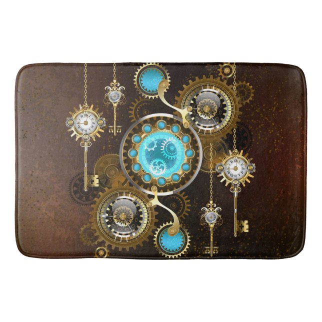 Steampunk Rusty Hintergrund mit türkisfarbenen Lin Badematte (Vorderseite)