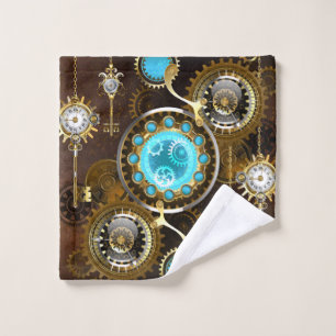Steampunk Rusty Hintergrund mit türkisfarbenen Lin Badhandtuch Set