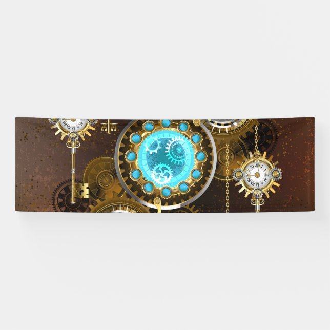 Steampunk Rusty Hintergrund mit türkisfarbenen Lin Banner (Horizontal)