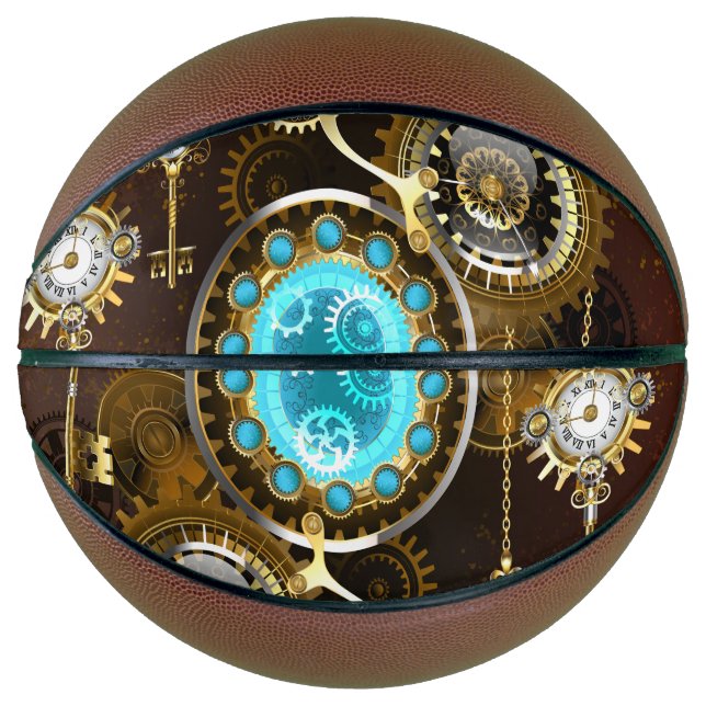 Steampunk Rusty Hintergrund mit türkisfarbenen Lin Basketball (Vorderseite)