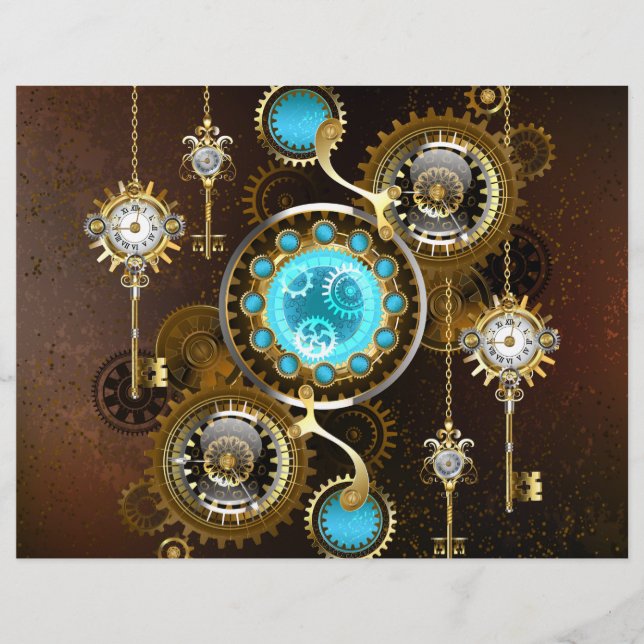 Steampunk Rusty Hintergrund mit türkisfarbenen Lin Briefbogen (Vorderseite)