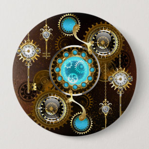 Steampunk Rusty Hintergrund mit türkisfarbenen Lin Button