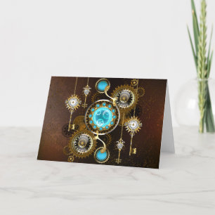 Steampunk Rusty Hintergrund mit türkisfarbenen Lin Dankeskarte