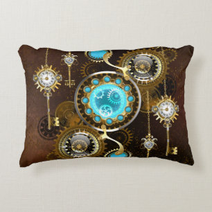 Steampunk Rusty Hintergrund mit türkisfarbenen Lin Dekokissen