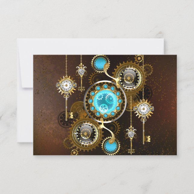 Steampunk Rusty Hintergrund mit türkisfarbenen Lin Einladung (Vorderseite)