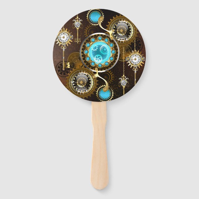 Steampunk Rusty Hintergrund mit türkisfarbenen Lin Fächer (Vorderseite)