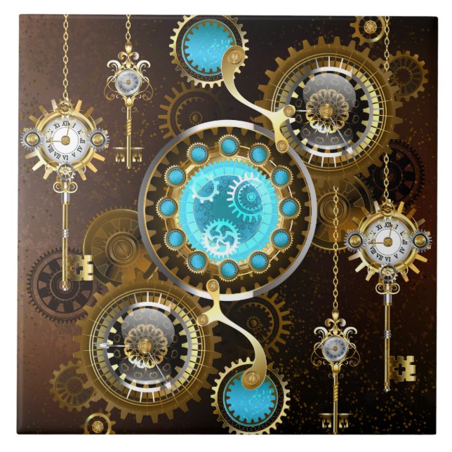Steampunk Rusty Hintergrund mit türkisfarbenen Lin Fliese (Vorderseite)