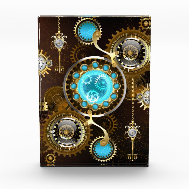 Steampunk Rusty Hintergrund mit türkisfarbenen Lin Fotoblock (Vorderseite)