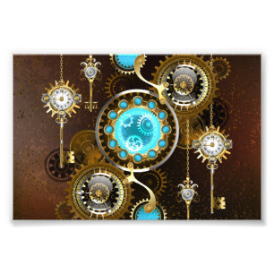 Steampunk Rusty Hintergrund mit türkisfarbenen Lin Fotodruck