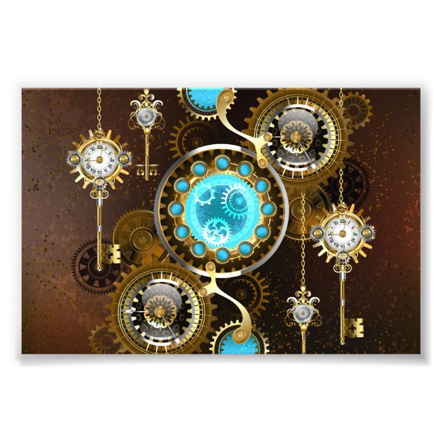 Steampunk Rusty Hintergrund mit türkisfarbenen Lin Fotodruck (Vorne)