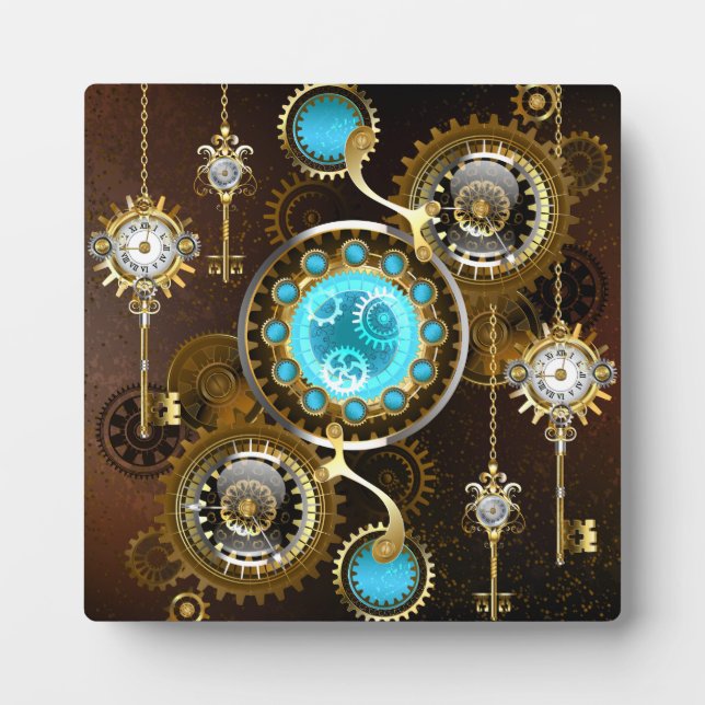 Steampunk Rusty Hintergrund mit türkisfarbenen Lin Fotoplatte (Vorderseite)