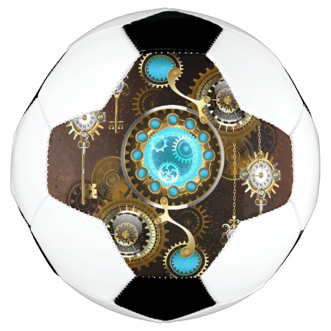 Steampunk Rusty Hintergrund mit türkisfarbenen Lin Fußball (Vorderseite)