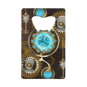 Steampunk Rusty Hintergrund mit türkisfarbenen Lin Geldbeutel Flaschenöffner