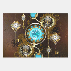 Steampunk Rusty Hintergrund mit türkisfarbenen Lin Geschenkpapier Set