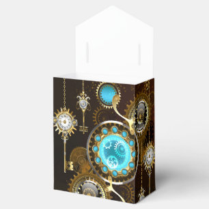 Steampunk Rusty Hintergrund mit türkisfarbenen Lin Geschenkschachtel