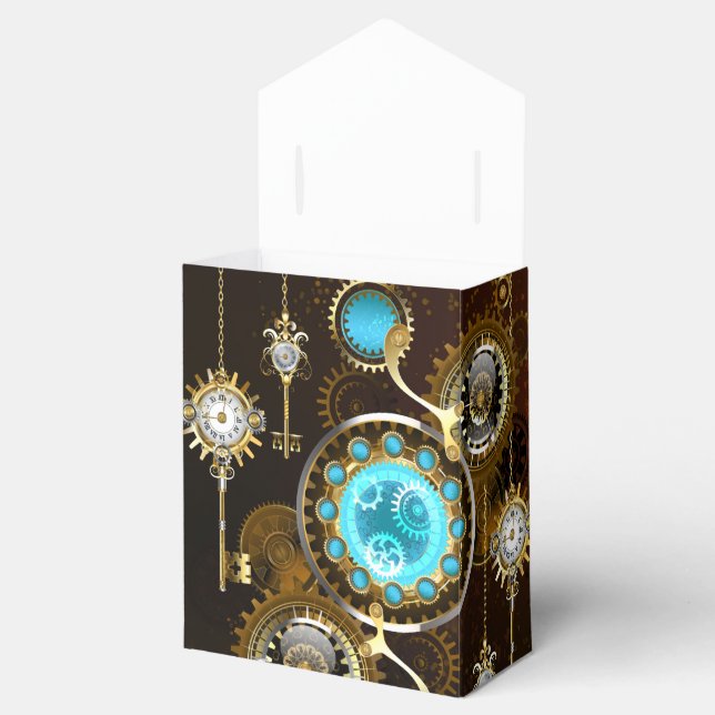 Steampunk Rusty Hintergrund mit türkisfarbenen Lin Geschenkschachtel (Geöffnet)
