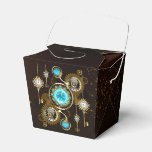 Steampunk Rusty Hintergrund mit türkisfarbenen Lin Geschenkschachtel