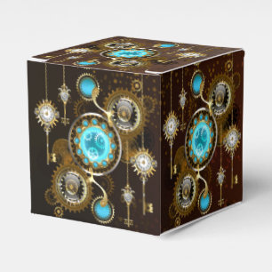 Steampunk Rusty Hintergrund mit türkisfarbenen Lin Geschenkschachtel