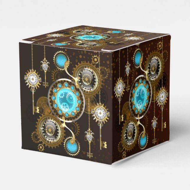 Steampunk Rusty Hintergrund mit türkisfarbenen Lin Geschenkschachtel (Vorderseite)