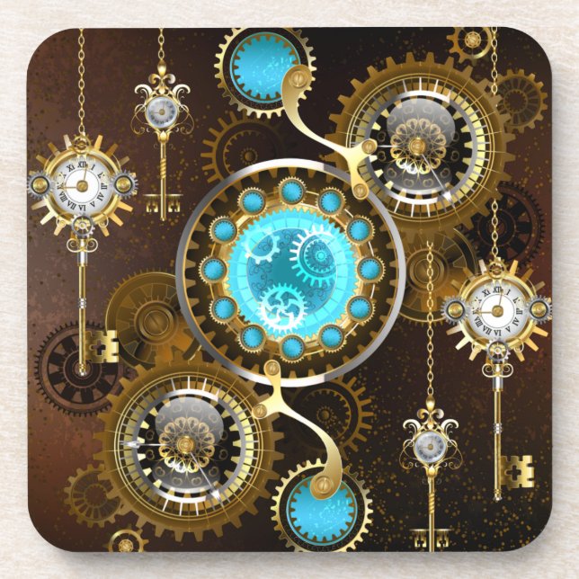 Steampunk Rusty Hintergrund mit türkisfarbenen Lin Getränkeuntersetzer (Vorderseite)