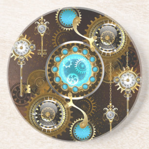 Steampunk Rusty Hintergrund mit türkisfarbenen Lin Getränkeuntersetzer