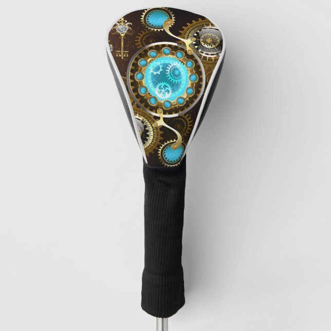 Steampunk Rusty Hintergrund mit türkisfarbenen Lin Golf Headcover (Vorderseite)