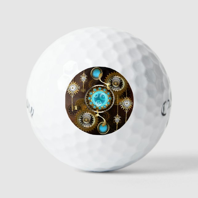 Steampunk Rusty Hintergrund mit türkisfarbenen Lin Golfball (Vorderseite)