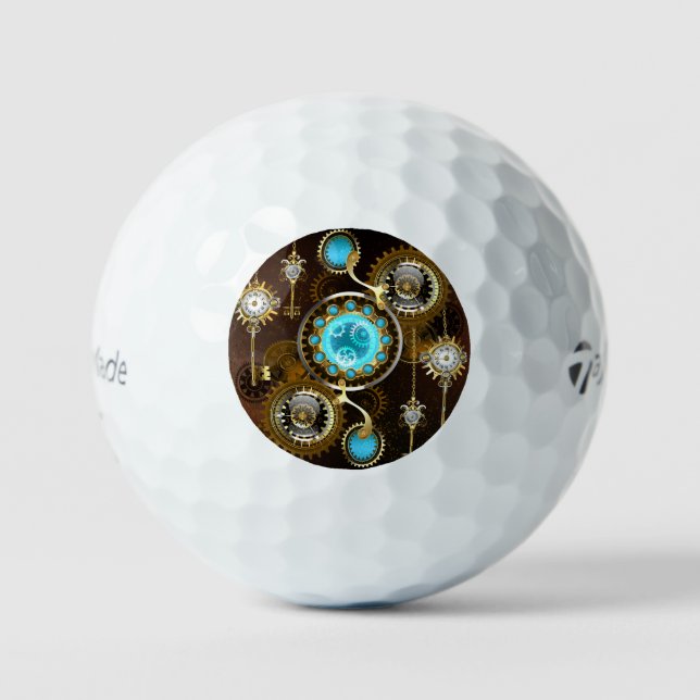 Steampunk Rusty Hintergrund mit türkisfarbenen Lin Golfball (Vorderseite)