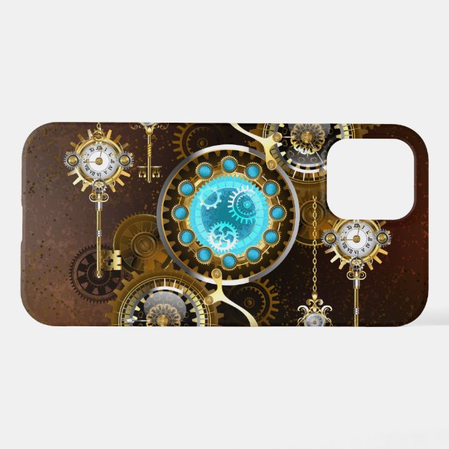 Steampunk Rusty Hintergrund mit türkisfarbenen Lin iPhone 12 Hülle (Rückseite (Horizontal))