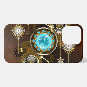 Steampunk Rusty Hintergrund mit türkisfarbenen Lin iPhone 13 Pro Max Hülle