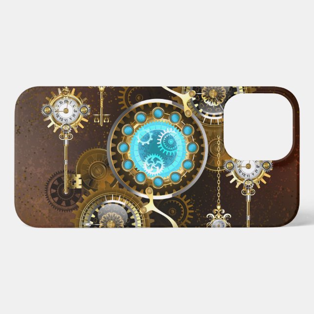 Steampunk Rusty Hintergrund mit türkisfarbenen Lin iPhone 13 Pro Max Hülle (Rückseite (Horizontal))