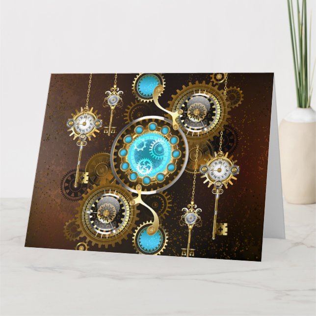 Steampunk Rusty Hintergrund mit türkisfarbenen Lin Karte (Vorderseite)