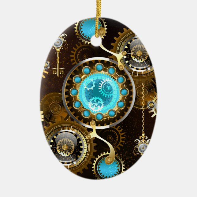 Steampunk Rusty Hintergrund mit türkisfarbenen Lin Keramik Ornament (Vorne)