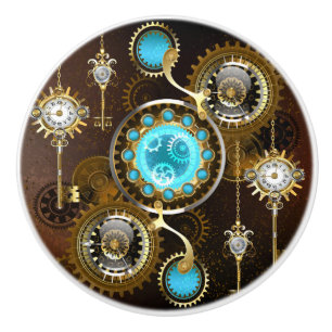 Steampunk Rusty Hintergrund mit türkisfarbenen Lin Keramikknauf