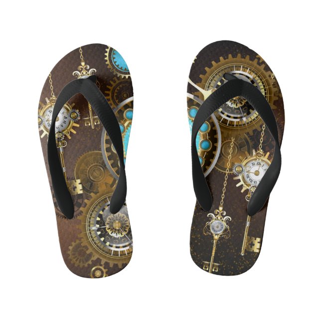 Steampunk Rusty Hintergrund mit türkisfarbenen Lin Kinderbadesandalen (Fußbett)