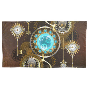 Steampunk Rusty Hintergrund mit türkisfarbenen Lin Kissenbezug