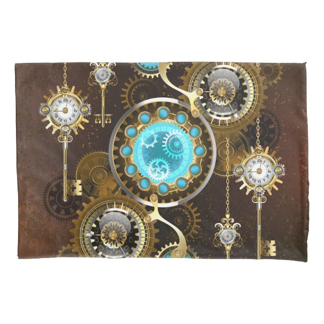Steampunk Rusty Hintergrund mit türkisfarbenen Lin Kissenbezug (Vorderseite)