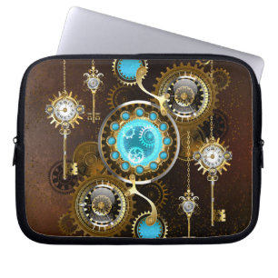 Steampunk Rusty Hintergrund mit türkisfarbenen Lin Laptopschutzhülle