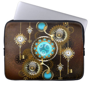 Steampunk Rusty Hintergrund mit türkisfarbenen Lin Laptopschutzhülle