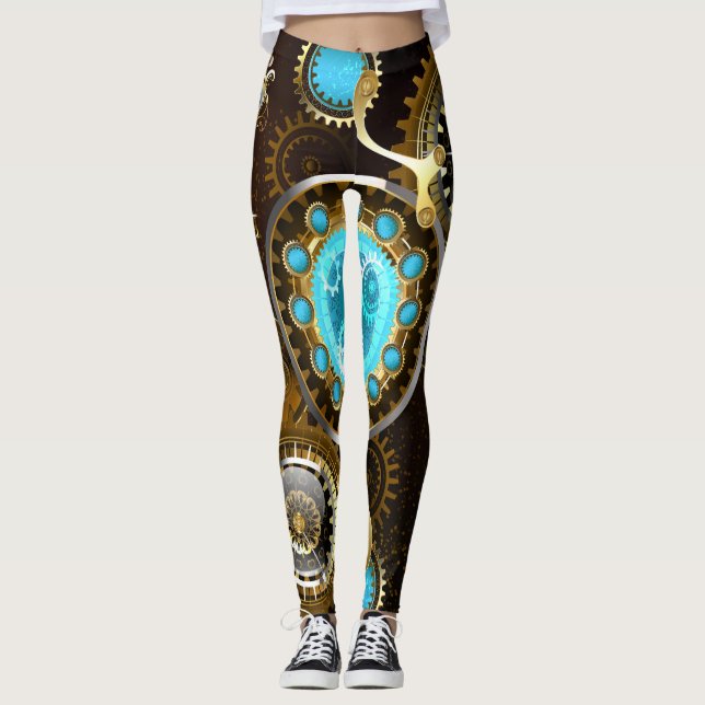 Steampunk Rusty Hintergrund mit türkisfarbenen Lin Leggings (Vorderseite)