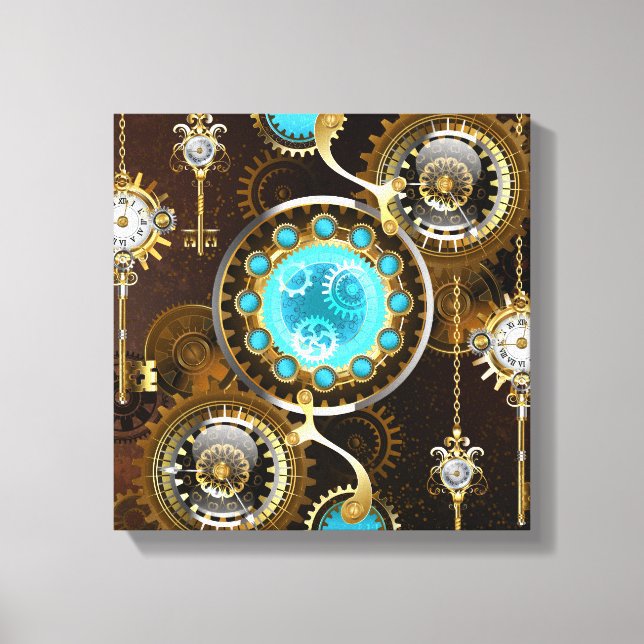 Steampunk Rusty Hintergrund mit türkisfarbenen Lin Leinwanddruck (Vorderseite)