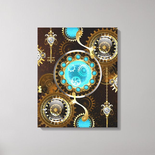 Steampunk Rusty Hintergrund mit türkisfarbenen Lin Leinwanddruck (Vorderseite)