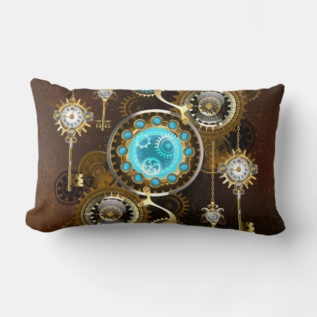 Steampunk Rusty Hintergrund mit türkisfarbenen Lin Lendenkissen (Vorderseite)