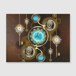 Steampunk Rusty Hintergrund mit türkisfarbenen Lin Magnetkarte