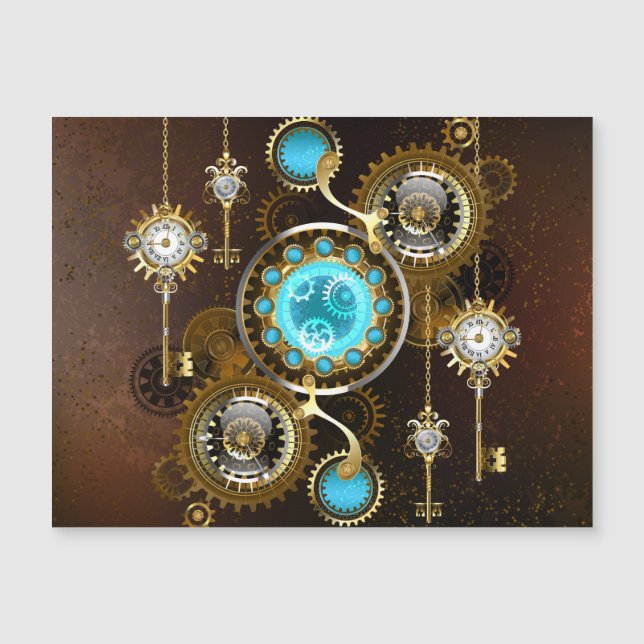 Steampunk Rusty Hintergrund mit türkisfarbenen Lin Magnetkarte (Vorderseite)