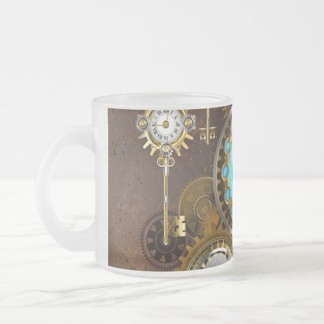 Steampunk Rusty Hintergrund mit türkisfarbenen Lin Mattglastasse (Links)