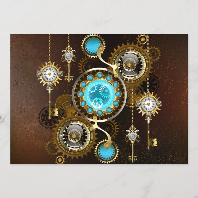 Steampunk Rusty Hintergrund mit türkisfarbenen Lin Menükarte (Vorderseite)