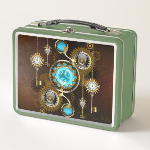 Steampunk Rusty Hintergrund mit türkisfarbenen Lin Metall Brotdose